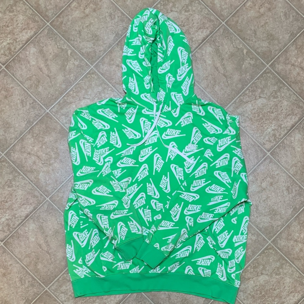 Nike Green Hoodie with White All-Over Logo